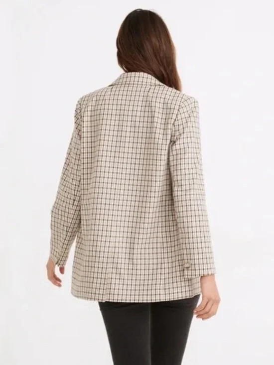 Madewell Plaid Oversized Spring Blazer Purple Green Tan Size Medium Professional - Picture 3 of 14